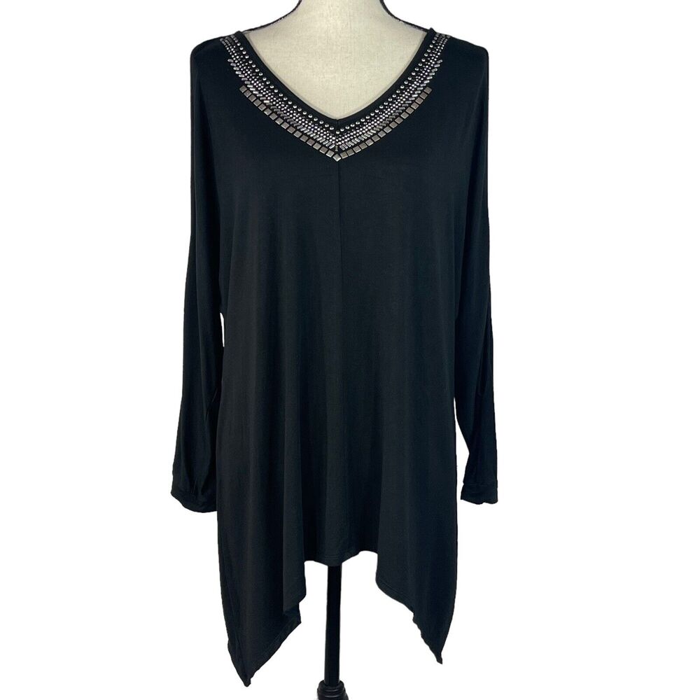 Lane Bryant SZ 18/20 Top V-Neck Cold-Shoulder Dolman Sleeve Stretch Embellished